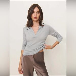 Reformation Merino Wool Polo Sweater Gray Size S Minimalist Lightweight EUC
